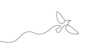 Flying Bird Continuous Line Drawing Element Isolated On White Background For Decorative Element. Vector Illustration Of Animal Form In Trendy Outline Style.