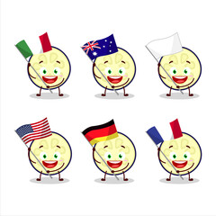 Sticker - Slice of eggplant cartoon character bring the flags of various countries