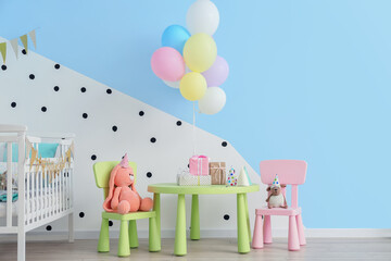 Poster - Interior of children's room decorated for first birthday party