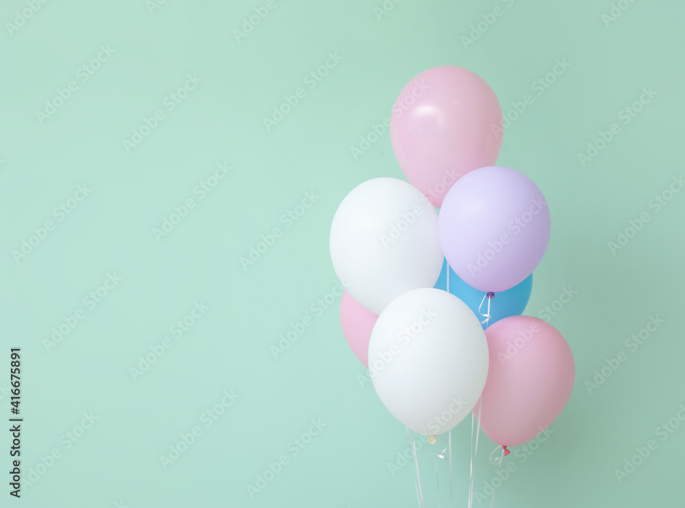 Air balloons on color background