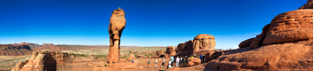 Canvas Print - MOAB, UT - JULY 2, 2019: Amazing Delicate Arch in Arches National Park, Utah - Panoramic view