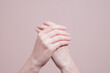 Praying hands gesture. Closeup, copy space. Hand signs communication concept