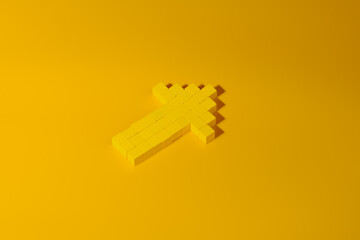 Arrow made with yellow wooden blocks. Abstract business and leadership concept