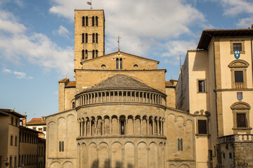 Church Santa Maria della Pieve on Piazza Grande  in Arezzo, historical city in Tuscany, Italy