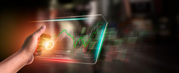 Wall Mural - digital of virtual marketing in situations with business and finance networking on interface online 