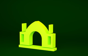 Wall Mural - Yellow Hindu spiritual temple icon isolated on green background. Minimalism concept. 3d illustration 3D render.