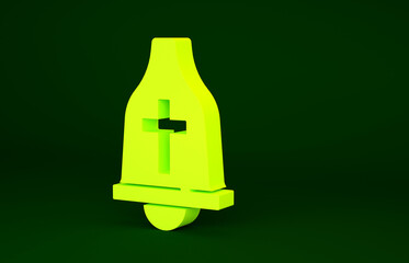 Yellow Church bell icon isolated on green background. Alarm symbol, service bell, handbell sign, notification symbol. Minimalism concept. 3d illustration 3D render.