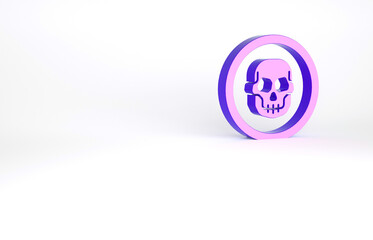 Sticker - Purple Mexican skull coin icon isolated on white background. Minimalism concept. 3d illustration 3D render.