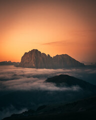 Wall Mural - Mountains under sunset light, as seen from Cinque Torri, Dolomite Alps, Italy in summer