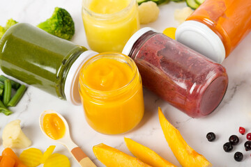 three jars of vegetables puree as baby food