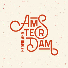 Amsterdam Lettering Yellow And Red Vector Illustration