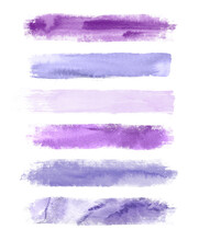 Watercolor Lilac Brush Strokes Isolated On White Background. Abstract Collection, Elements For Design.