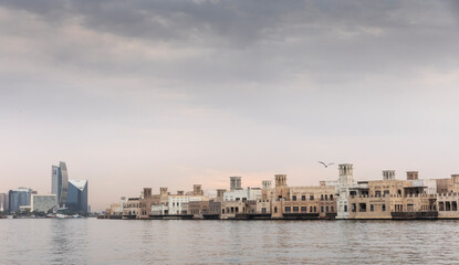 buildings of Old Dubai at sunrise