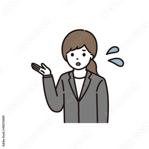困った顔で説明するスーツの女性のイラスト Stock Vector Adobe Stock