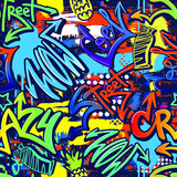 Fototapeta Fototapety dla młodzieży do pokoju - Abstract bright graffiti pattern. With bricks, paint drips, words in graffiti style. Graphic urban design for textiles, sportswear, prints.
