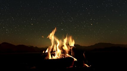 Wall Mural - Fireplace with burning wood at night