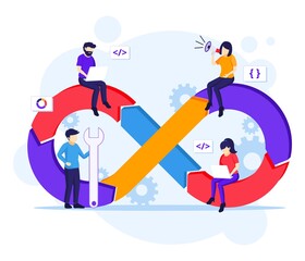 Wall Mural - programmers at work concept, software development with characters flat vector illustration