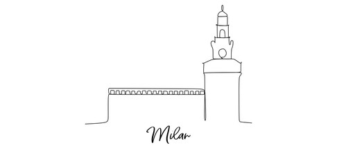 Wall Mural - Milan city of the Italy landmarks skyline - Continuous one line drawing