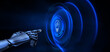 © Murrstock - Innovation technology concept. Robot hand pressing button 3d render.