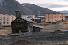 Abandoned Fire Department And Ruined Houses In The Ghost Town Of Pyramiden, Svalbard
