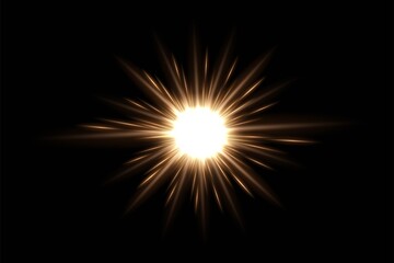 Wall Mural - gold light glow on black horizontal background. golden bright spark shining vector illustration. fla