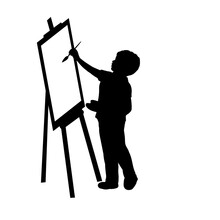 Silhouette Child Boy Artist Paints On Canvas.