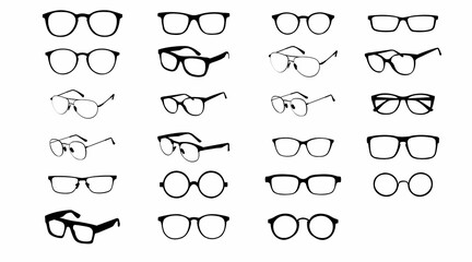 Poster - Black and white Glasses frames. Vector Isolated Set of Different Glasses Frames