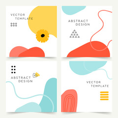 Wall Mural - Vector - Set of modern design template with abstract organic shapes in bright colors. Minimal square background for brochure, flyer, banner, poster, and branding design. Vector illustration