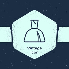 Sticker - Grunge line Woman dress icon isolated on blue background. Clothes sign. Monochrome vintage drawing. Vector.