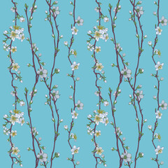 A Japanese cherry peach blossom sakura flower seamless print pattern background tile design