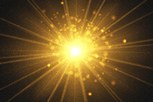 Light Effect. Star Burst With Sparkles. Gold Glitter Texture. EPS10
