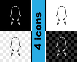 Sticker - Set line Chair icon isolated on black and white, transparent background. Vector.