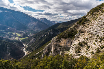 Wall Mural - Southern flank of mount Montiego with river Candigliano in the background (Marche, Italy)