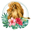 Lion on isolated white background watercolor botanical painting