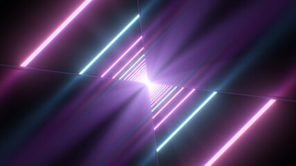 Wall Mural - Ultraviolet Retro Neon Laser Beam Diagonal Line Reflections 3D Tunnel - Abstract Background Texture