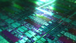 Silicon green wafer, hardware data processing.  3D rendering