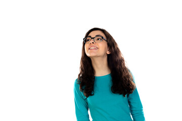 Wall Mural - Adorable teenage girl with blue sweater