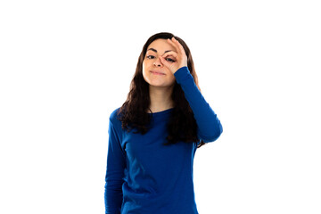 Wall Mural - Adorable teenage girl with blue sweater