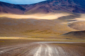 Poster - Tracks left by vehicles on desert land, Eduardo Abaroa Andean Fauna National Reserve, Potosi Department, Bolivia