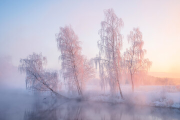 Wall Mural - Winter landscape with morning sunlight