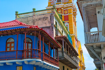 Poster - Colonial houses in the old town, Cartagena, UNESCO World Heritage Site, Bolivar Department, Colombia