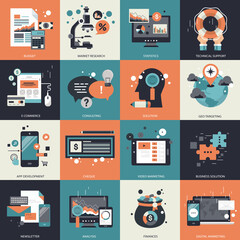 Wall Mural - Business, technology and management icon set for websites and mobile applications. Flat vector illustration