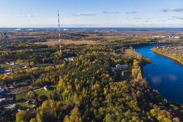 Wall Mural - Kingisepp, town and the administrative center of Kingiseppsky District of Leningrad Oblast, Russia, with Luga River, aerial drone summer view, former Yamburg