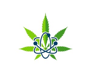 Canvas Print - Cannabis leaf with atom symbol inside