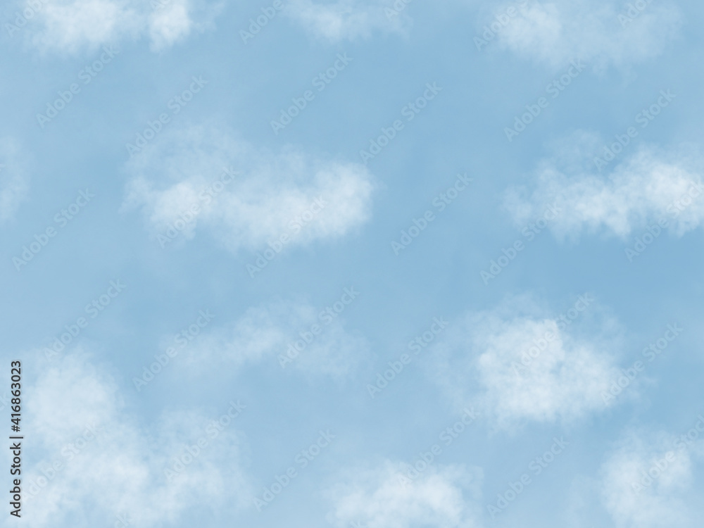 Fototapeta Premium 濃い青空とふわふわした雲のイラスト 壁紙 晴れの日の午後の空のイメージ背景 Fototapeta Premium