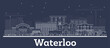 Outline Waterloo Iowa USA City Skyline with White Buildings.