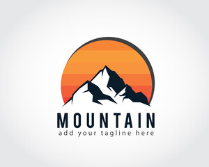 Wall Mural - mountain rock peak sun view logo symbol design illustration inspiration