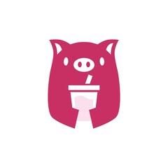 Canvas Print - pig cup drink logo vector icon illustration