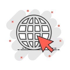 Wall Mural - vector cartoon go to web icon in comic style. globe world sign illustration pictogram. www url busin