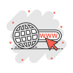 Wall Mural - vector cartoon go to web icon in comic style. globe world sign illustration pictogram. www url busin